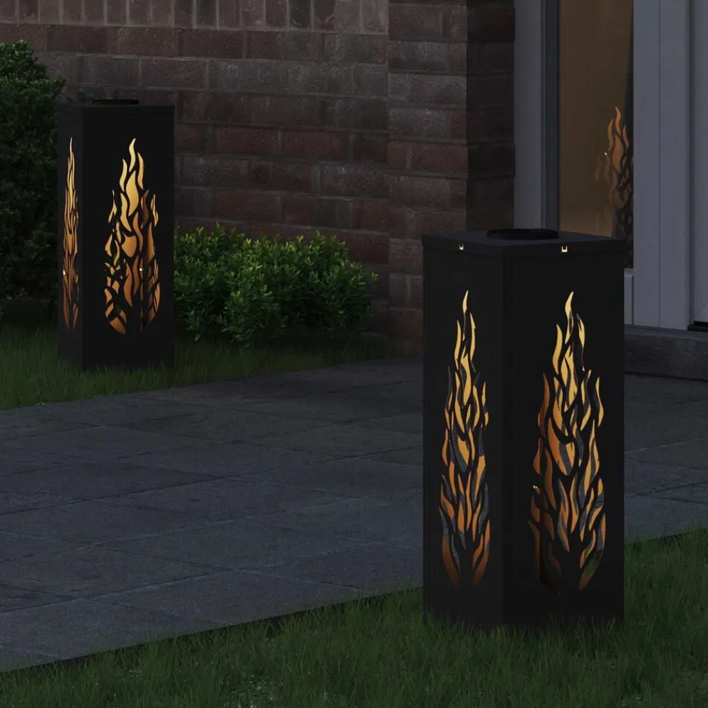 Luminaires-vidaXL Lumière de chemin LED solaire 2 pcs Acier laminé à froid Noir