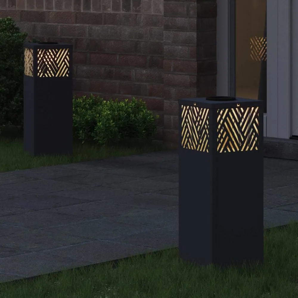 Luminaires-vidaXL Lumière de chemin LED solaire 2 pcs Anthracite