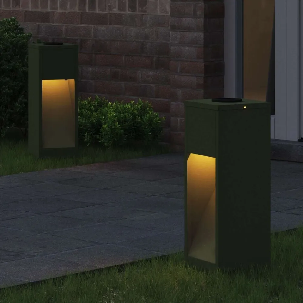 Luminaires-vidaXL Lumière de Chemin LED Solaire 2 pcs Vert olive