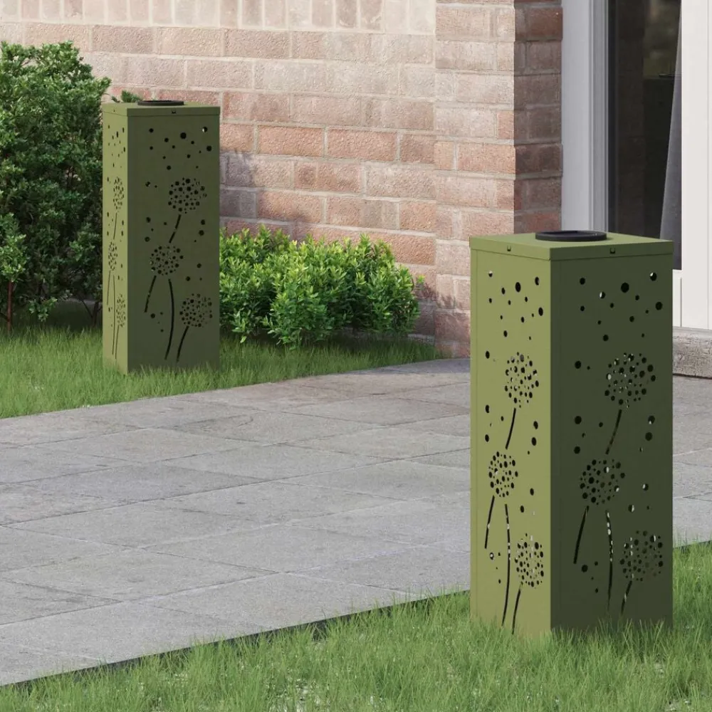 Luminaires-vidaXL Lumière de chemin LED solaire 2 pcs Vert olive
