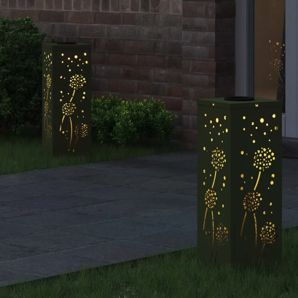 Luminaires-vidaXL Lumière de chemin LED solaire 2 pcs Vert olive