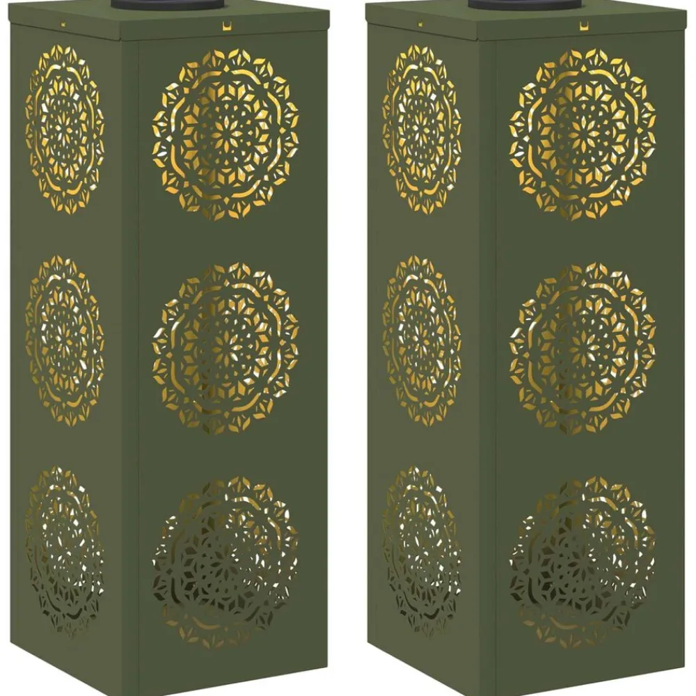 Luminaires-vidaXL Lumière de chemin LED solaire 2 pcs Vert olive