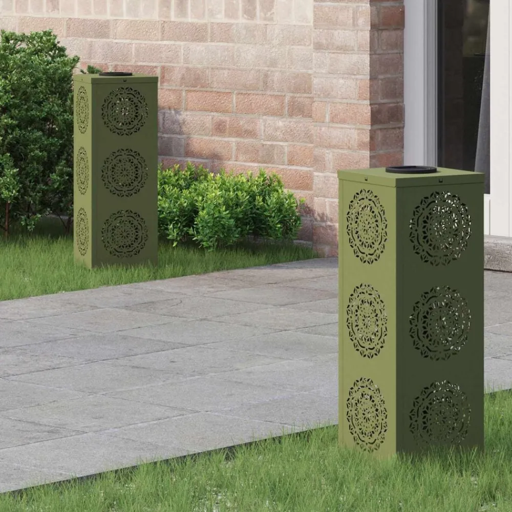 Luminaires-vidaXL Lumière de chemin LED solaire 2 pcs Vert olive