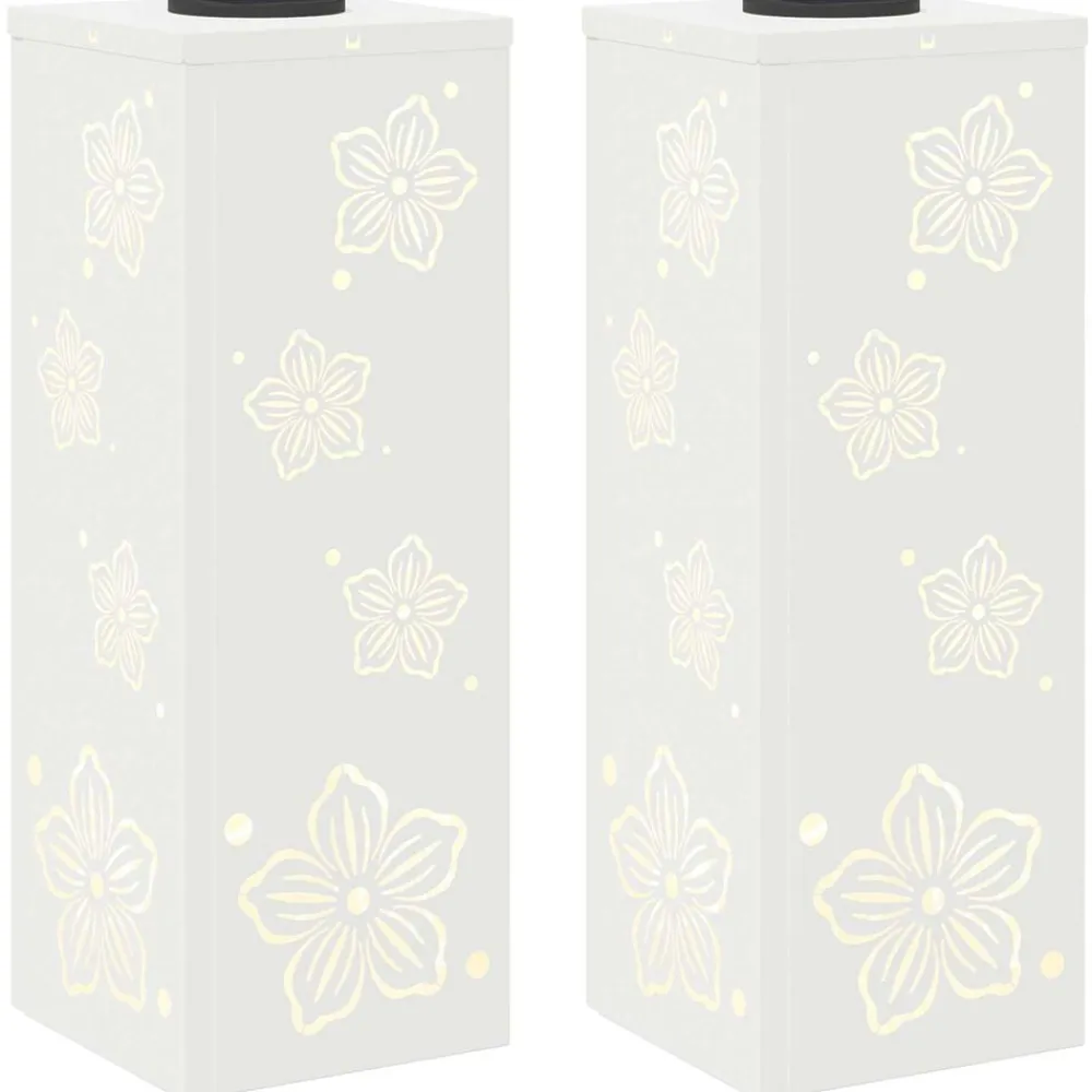 Luminaires-vidaXL Lumière de chemin LED solaire 2 pcs Acier laminé à froid Blanc