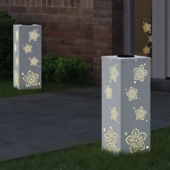 Luminaires-vidaXL Lumière de chemin LED solaire 2 pcs Acier laminé à froid Blanc