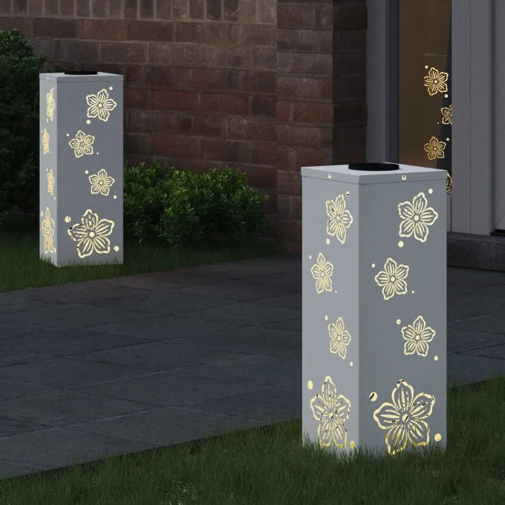 Luminaires-vidaXL Lumière de chemin LED solaire 2 pcs Acier laminé à froid Blanc