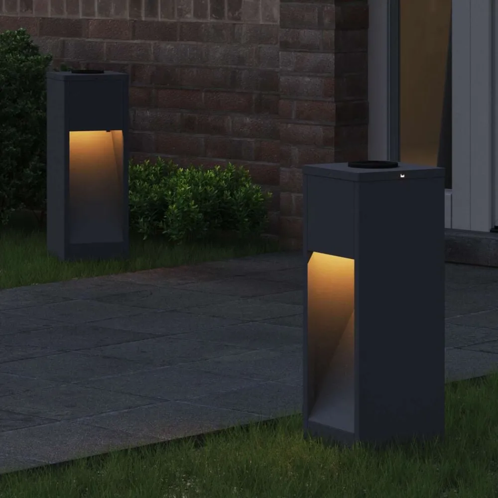 Luminaires-vidaXL Lumière de Chemin LED Solaire 2 pcs Anthracite