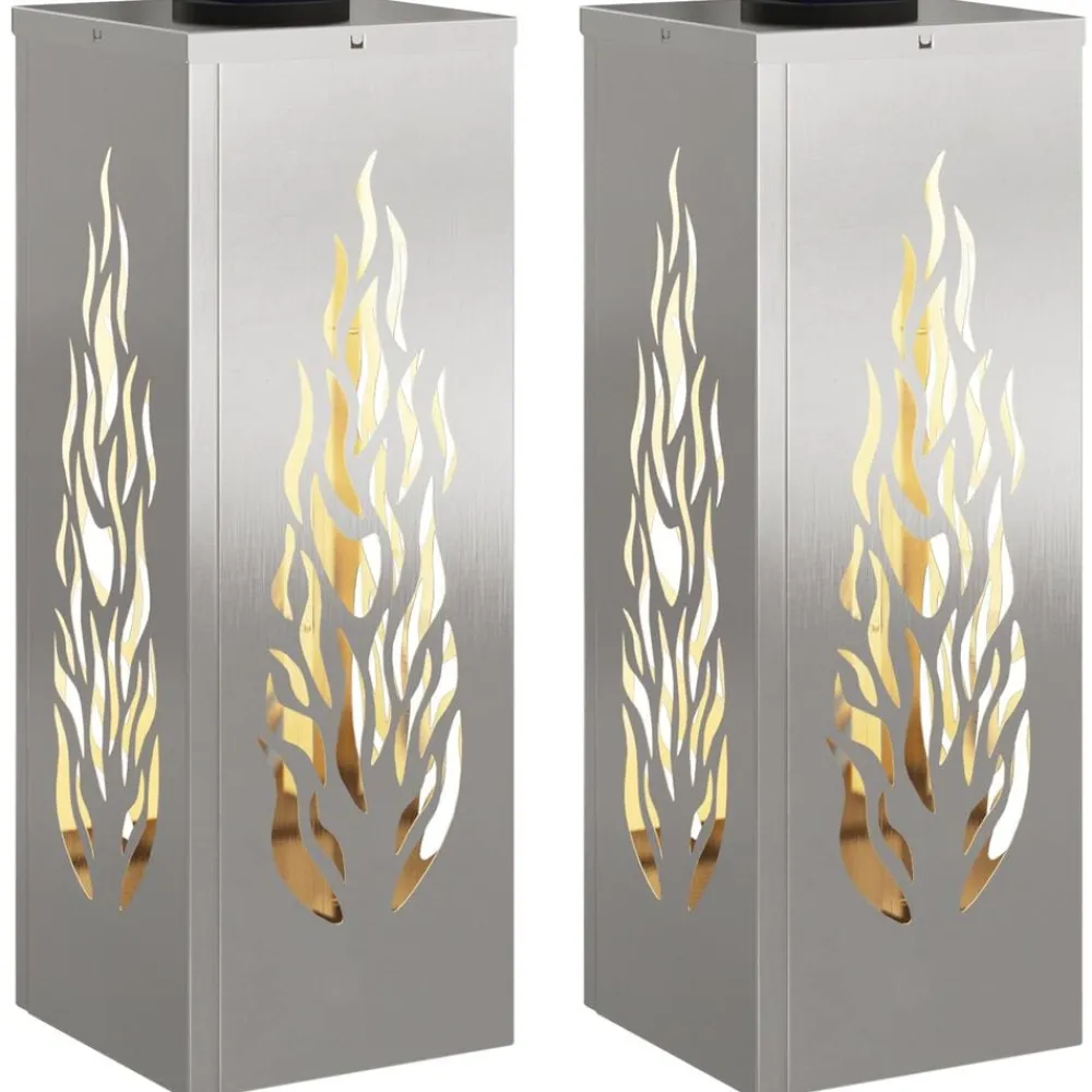Luminaires-vidaXL Lumière de chemin LED solaire 2 pcs Argenté Acier inoxydable