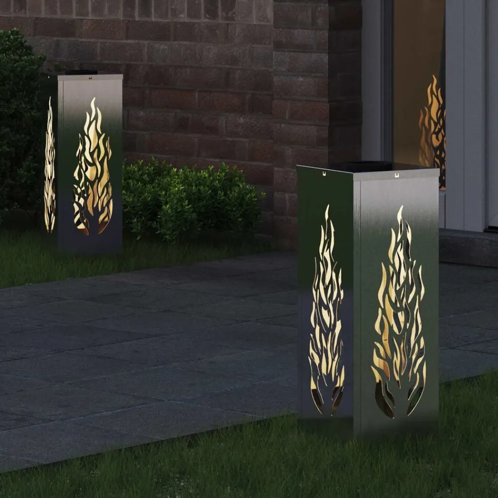 Luminaires-vidaXL Lumière de chemin LED solaire 2 pcs Argenté Acier inoxydable