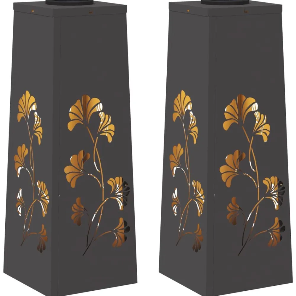 Luminaires-vidaXL Lumière de chemin LED solaire 2 pcs Acier laminé à froid Noir