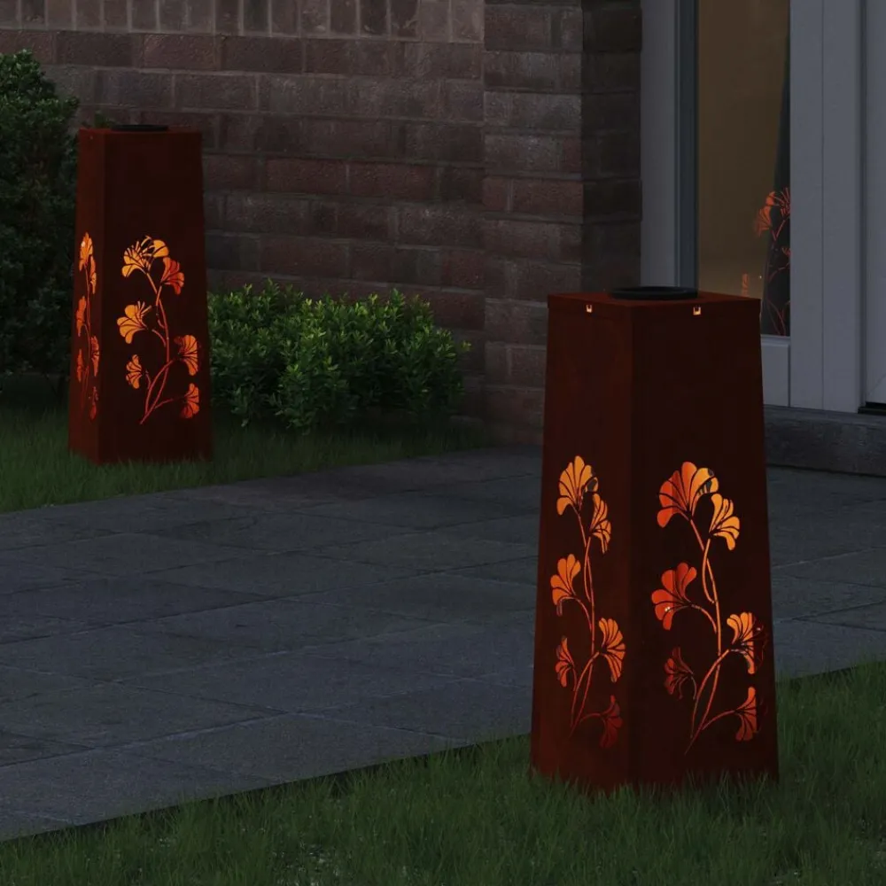 vidaXL Lumière de chemin LED solaire 2 pcs Rouillé