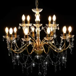 Luminaires-vidaXL Lustre 2 couches 15 ampoules E14 Doré