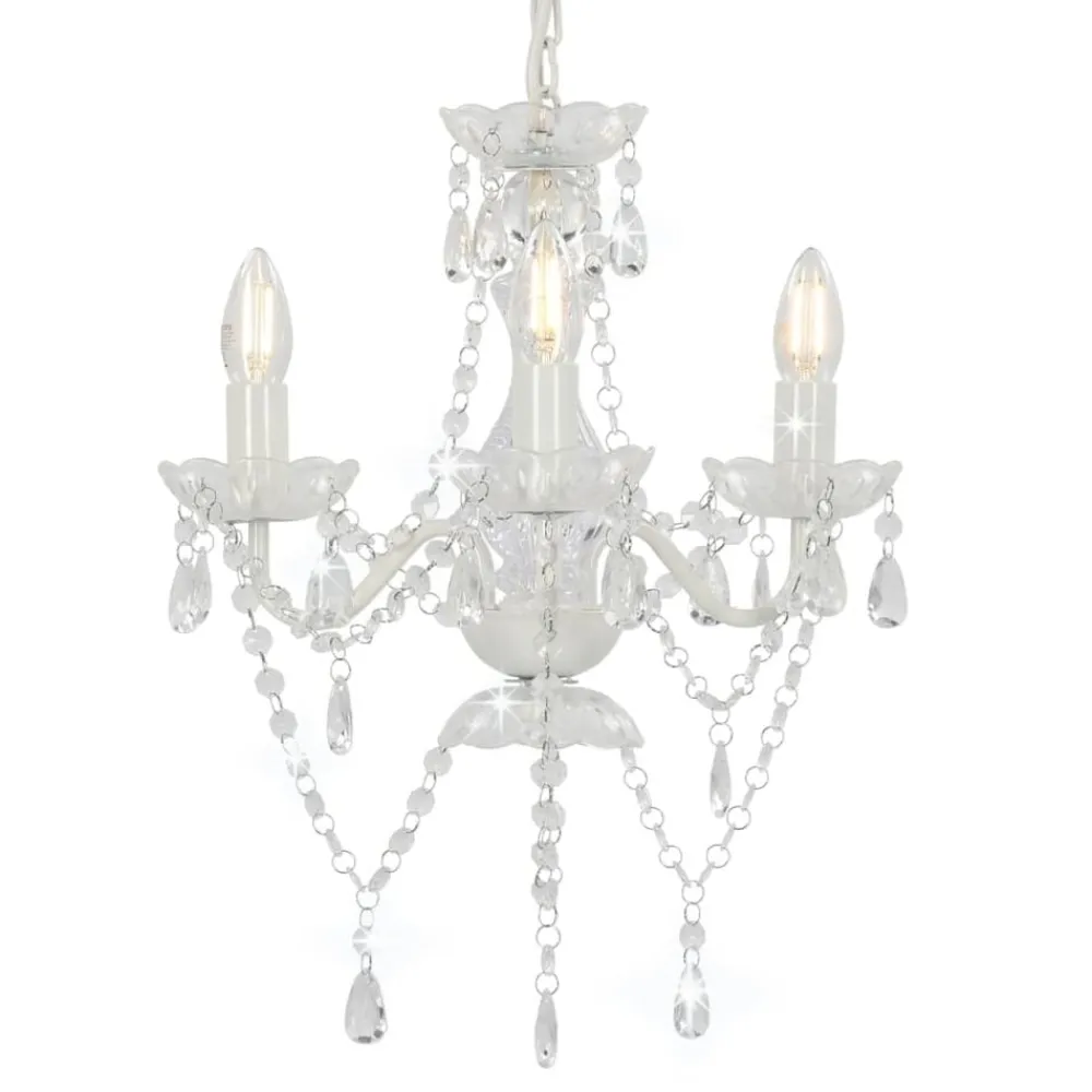 Luminaires-vidaXL Lustre avec perles Rond 3 x E14 Blanc