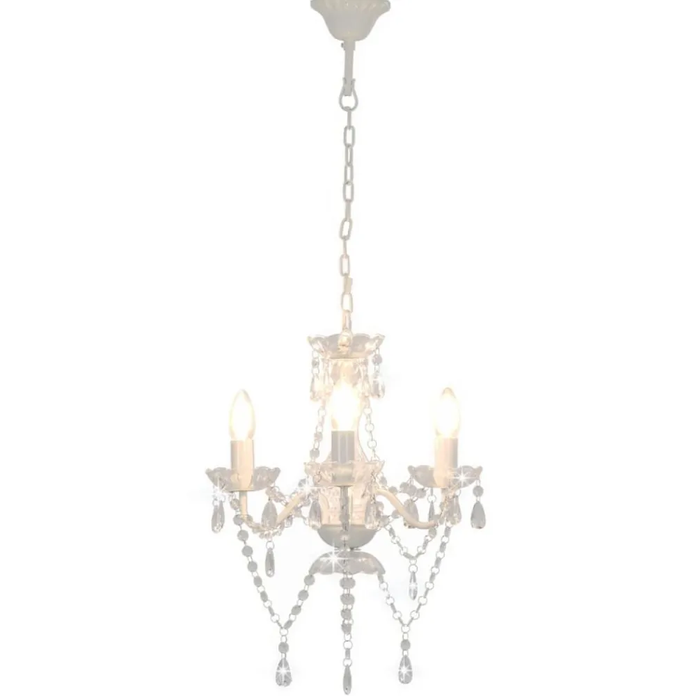 Luminaires-vidaXL Lustre avec perles Rond 3 x E14 Blanc