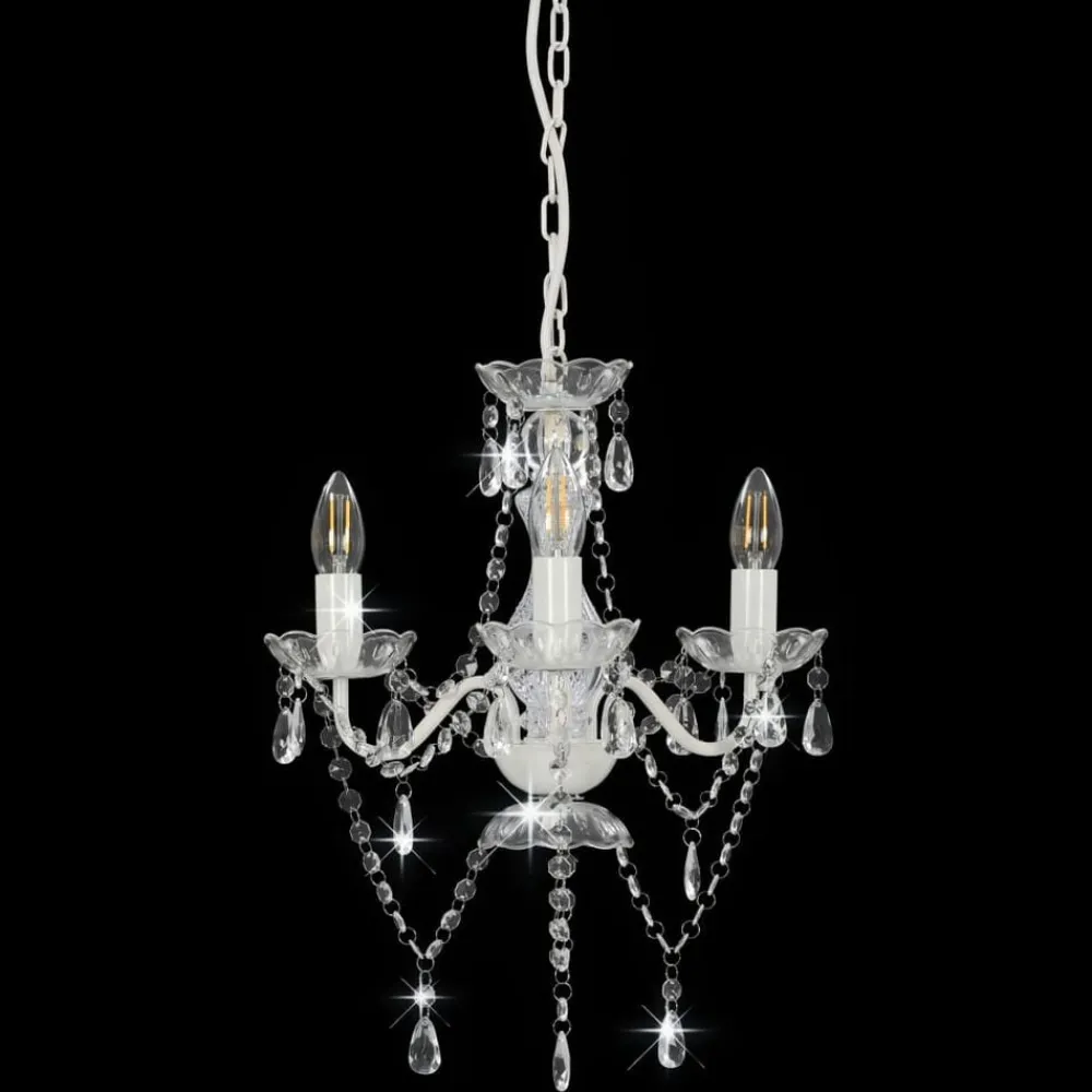 Luminaires-vidaXL Lustre avec perles Rond 3 x E14 Blanc