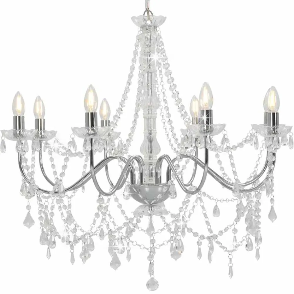 Luminaires-vidaXL Lustre avec perles é 8 ampoules E14 Argent