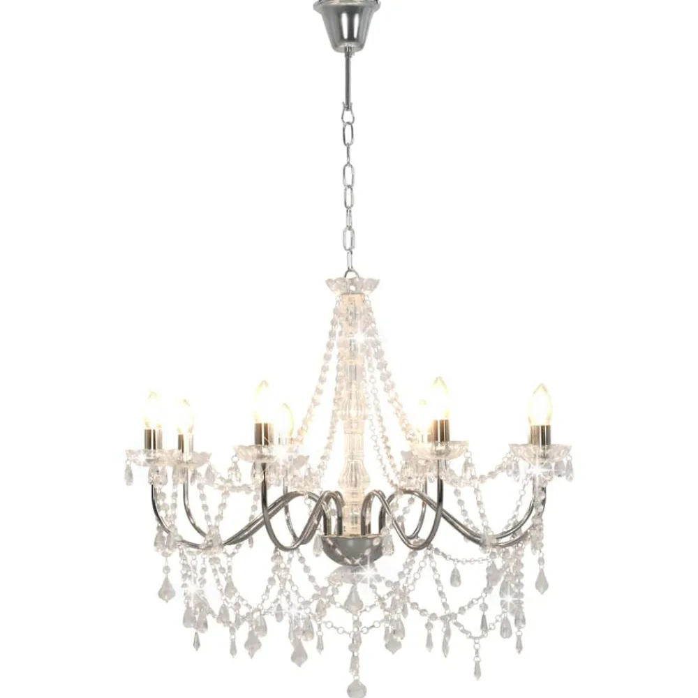 Luminaires-vidaXL Lustre avec perles é 8 ampoules E14 Argent