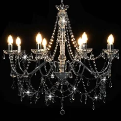 Luminaires-vidaXL Lustre avec perles é 8 ampoules E14 Argent