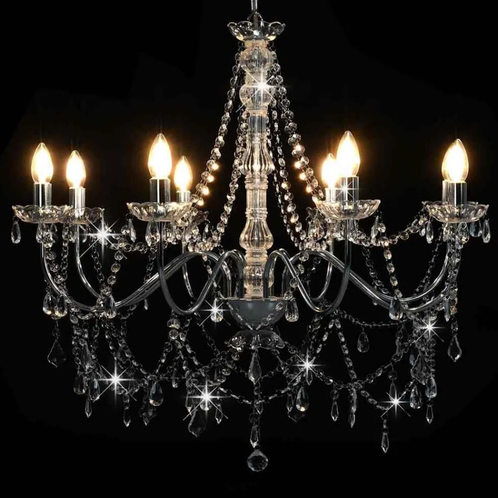 Luminaires-vidaXL Lustre avec perles é 8 ampoules E14 Argent