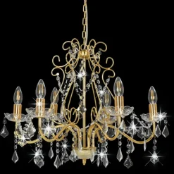 vidaXL Lustre avec perles de cristal Doré Rond 6 x E14