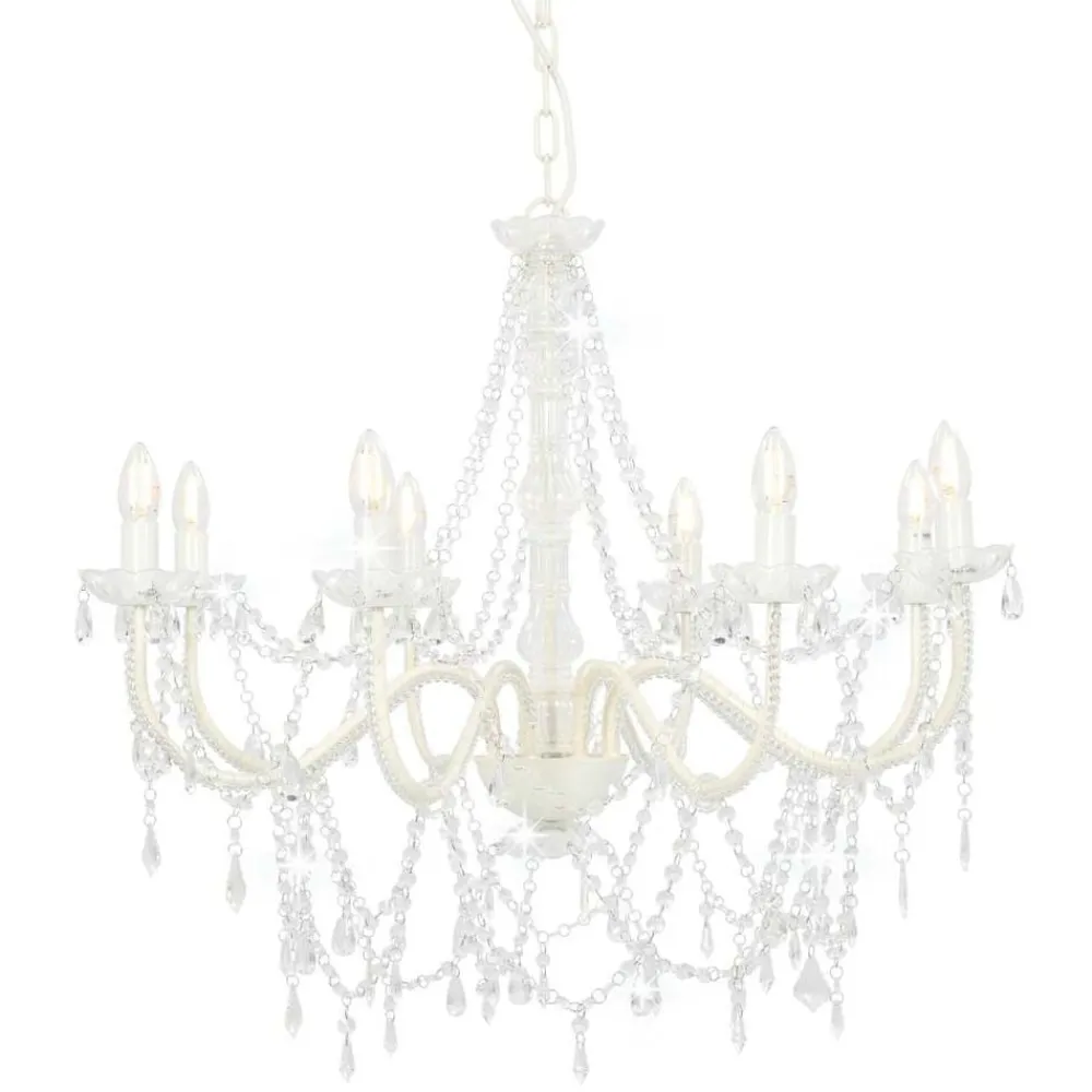 Luminaires-vidaXL Lustre avec perles 8 ampoules E14 Blanc