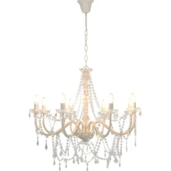 Luminaires-vidaXL Lustre avec perles 8 ampoules E14 Blanc
