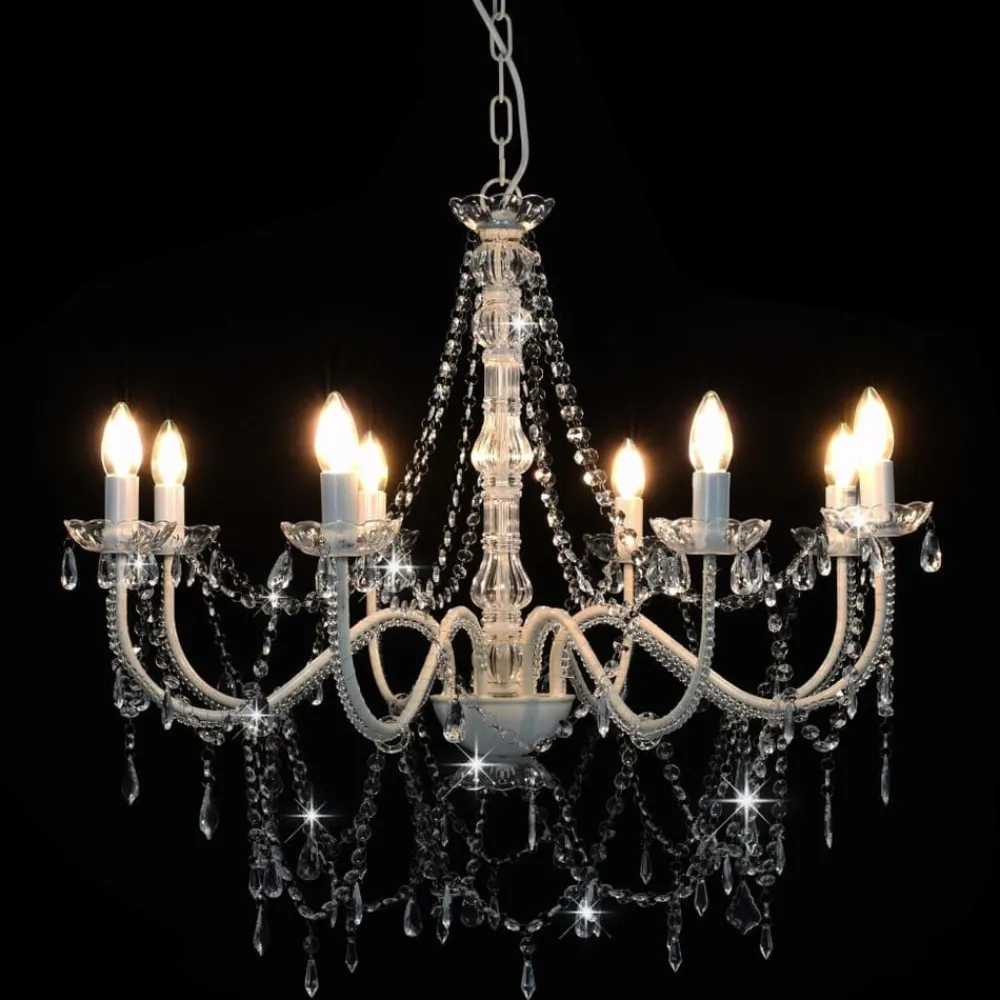 Luminaires-vidaXL Lustre avec perles 8 ampoules E14 Blanc