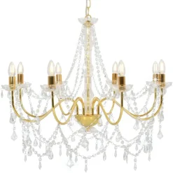 Luminaires-vidaXL Lustre avec perles 8 ampoules E14 Doré