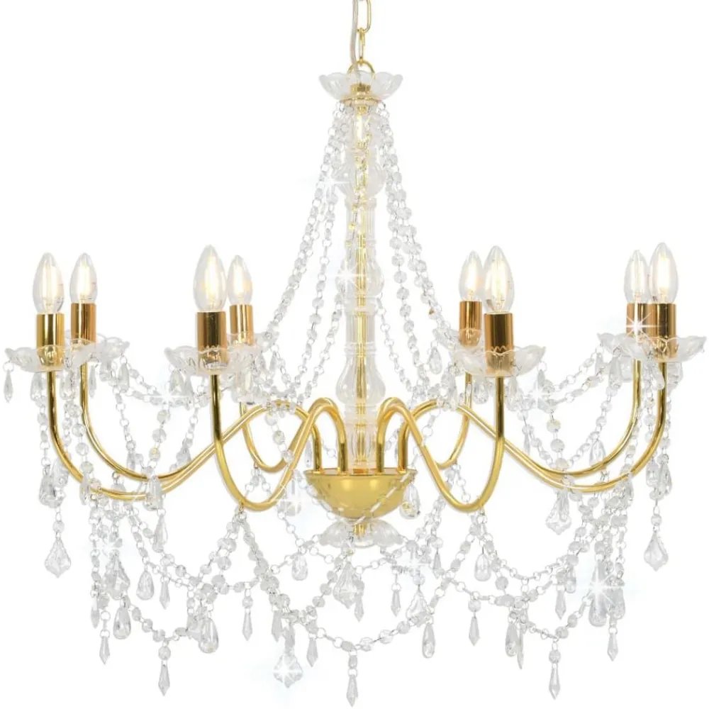 Luminaires-vidaXL Lustre avec perles 8 ampoules E14 Doré