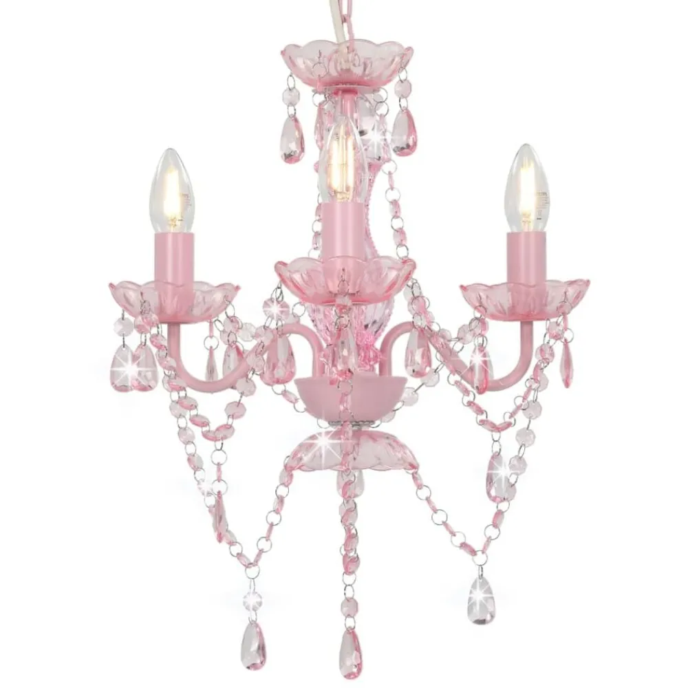 Luminaires-vidaXL Lustre avec perles Rond 3 x E14 Rose