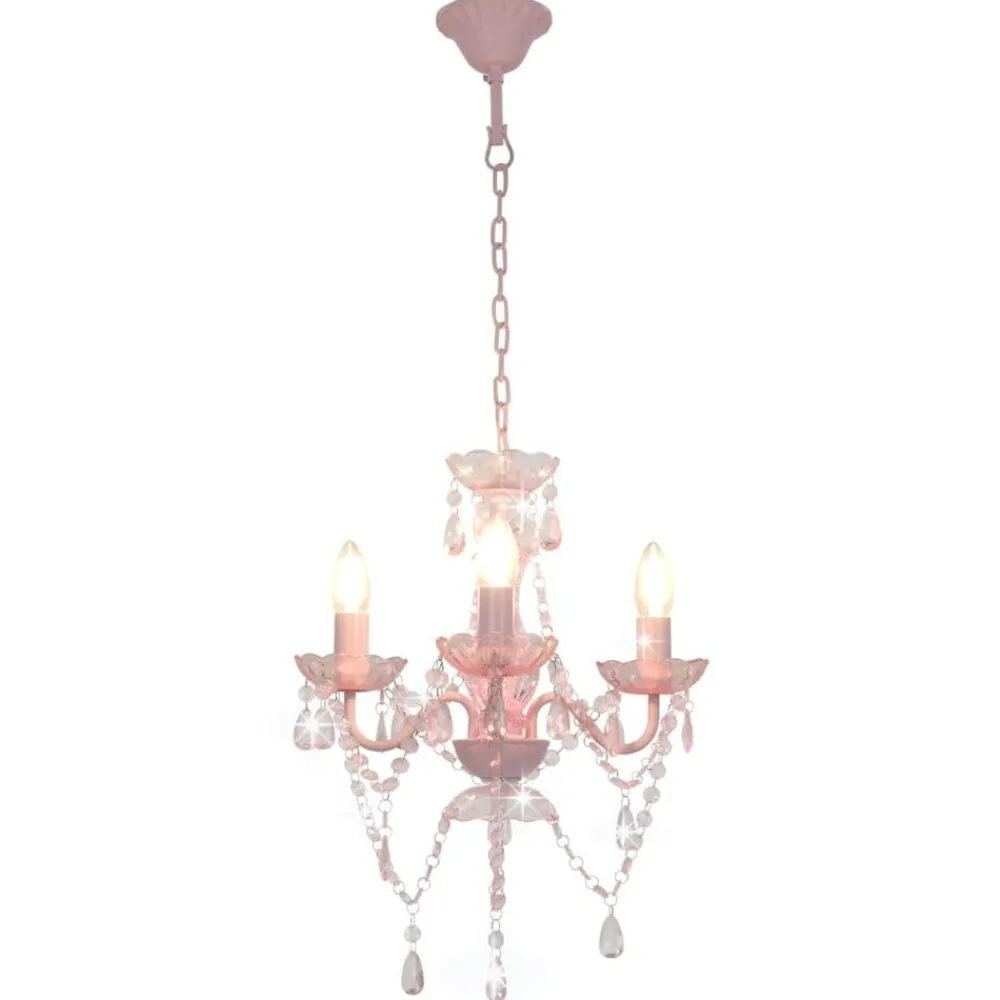 Luminaires-vidaXL Lustre avec perles Rond 3 x E14 Rose