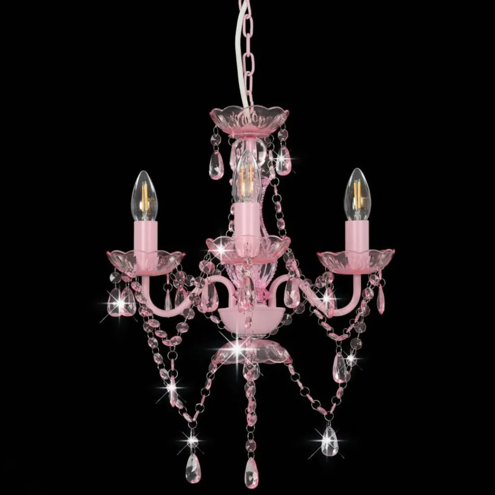 Luminaires-vidaXL Lustre avec perles Rond 3 x E14 Rose