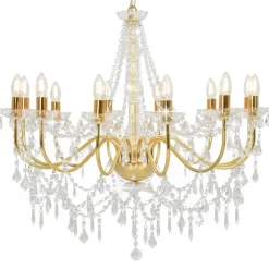 Luminaires-vidaXL Lustre avec perles 12 ampoules E14 Doré