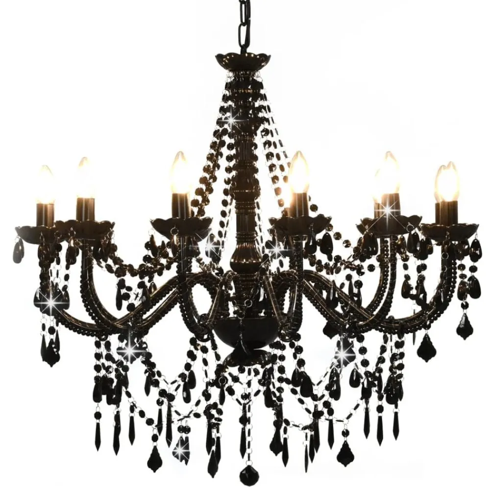Luminaires-vidaXL Lustre avec perles 12 ampoules E14 Noir