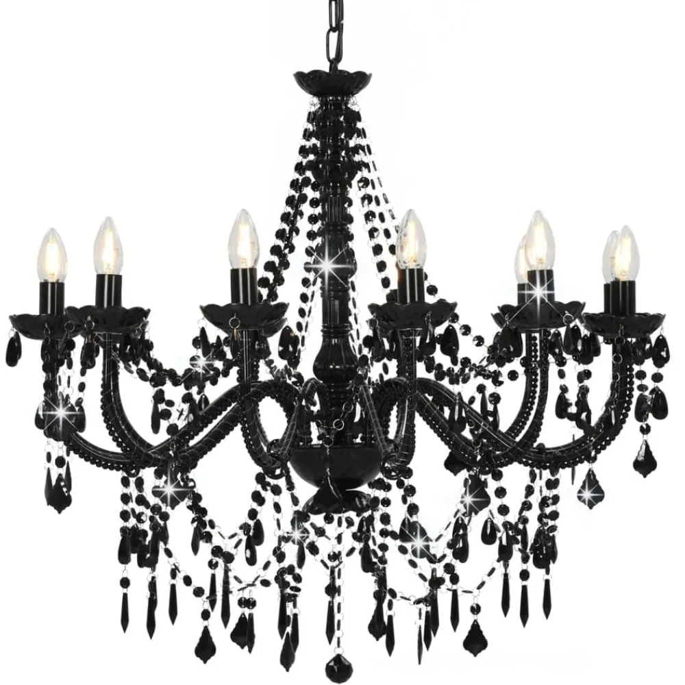 Luminaires-vidaXL Lustre avec perles 12 ampoules E14 Noir