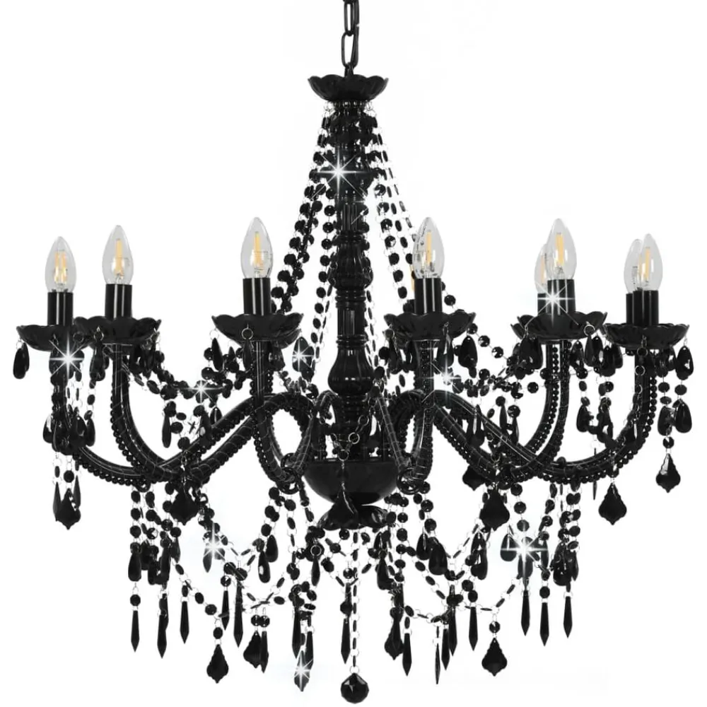 Luminaires-vidaXL Lustre avec perles 12 ampoules E14 Noir