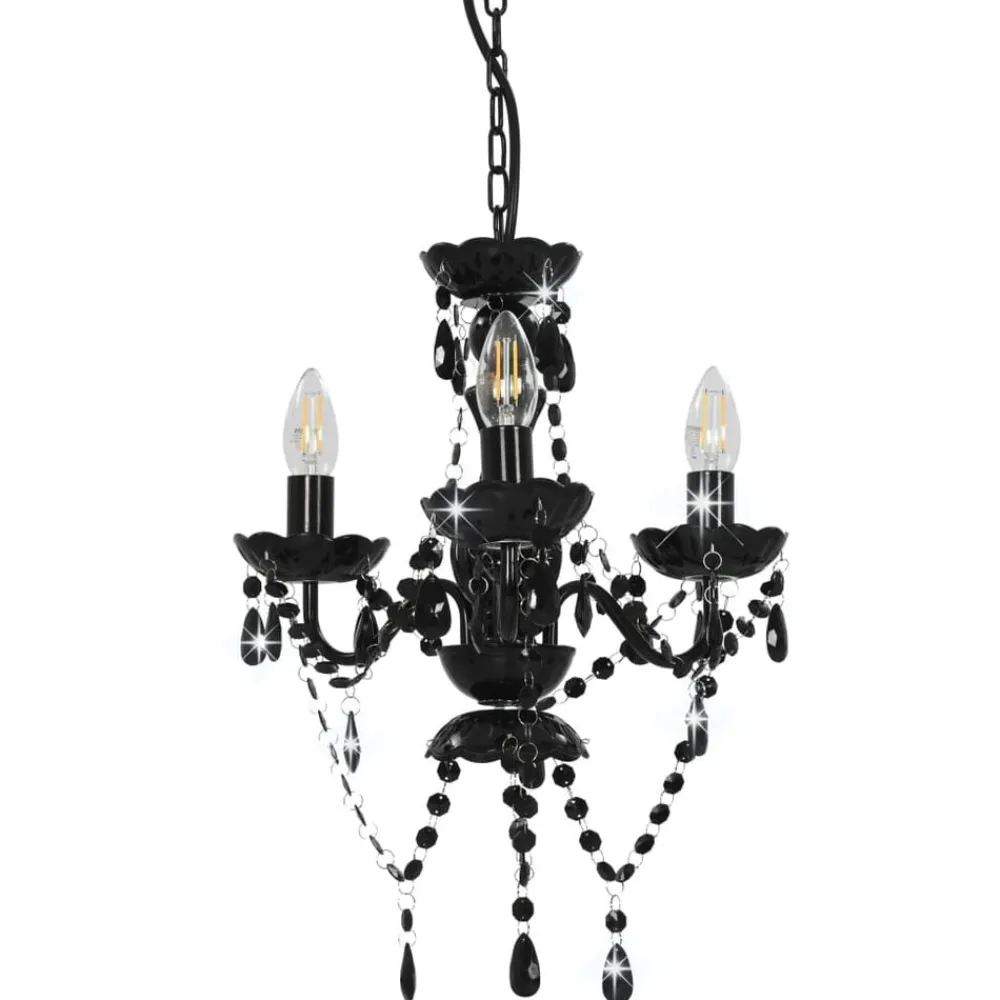 Luminaires-vidaXL Lustre avec perles Rond 3 x E14 Noir