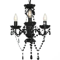 Luminaires-vidaXL Lustre avec perles Rond 3 x E14 Noir