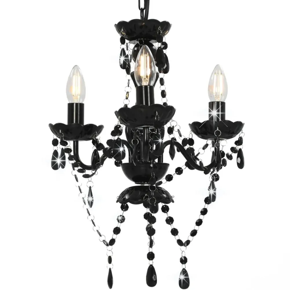 Luminaires-vidaXL Lustre avec perles Rond 3 x E14 Noir