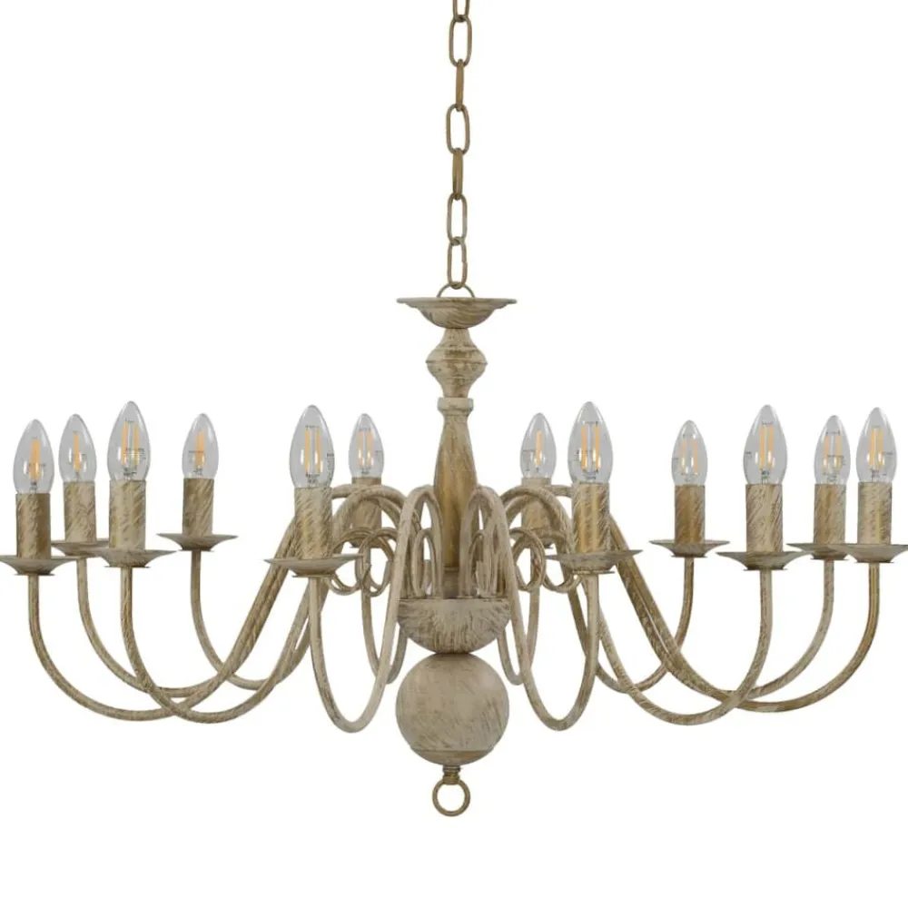 Luminaires-vidaXL Lustre antique 12 ampoules E14 Blanc