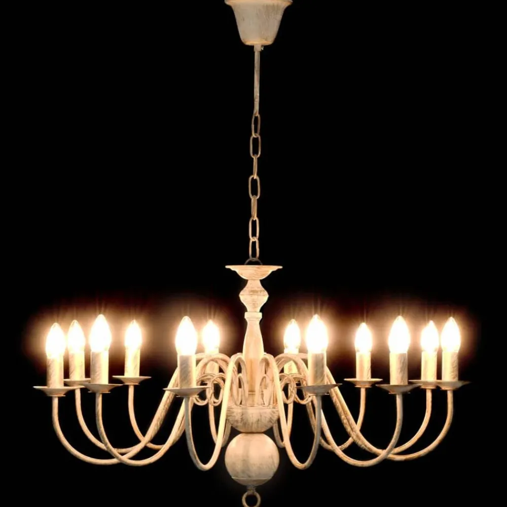 Luminaires-vidaXL Lustre antique 12 ampoules E14 Blanc