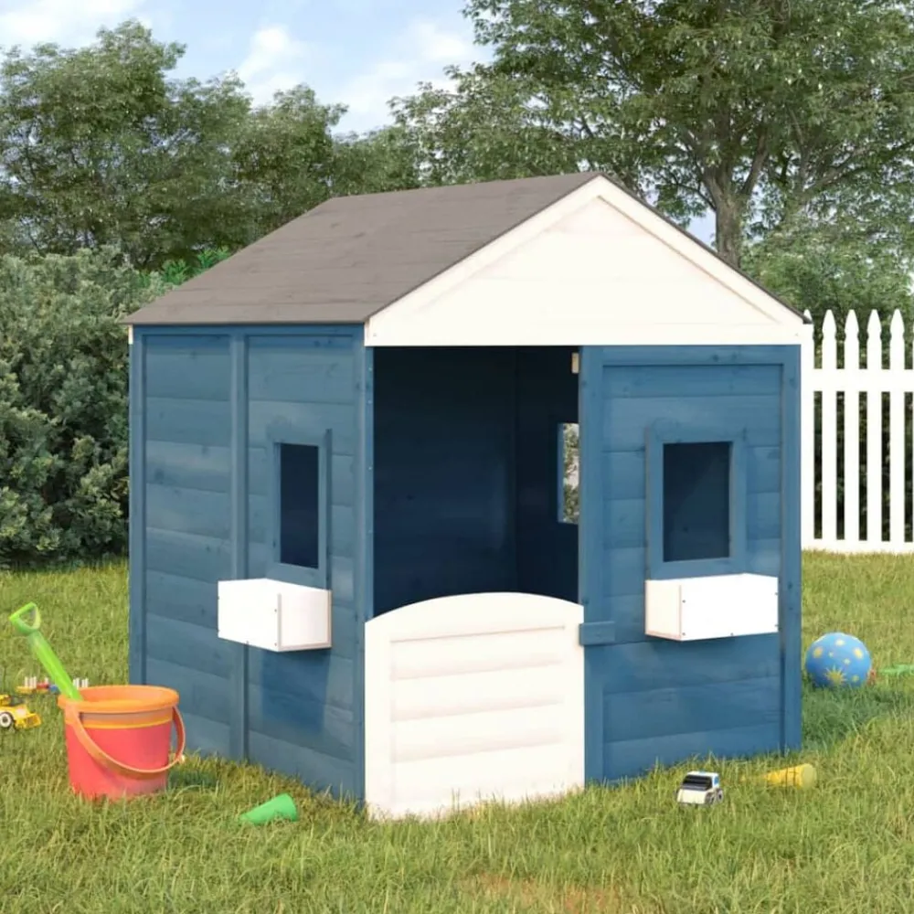 Jeux De Plein Air-vidaXL Maison de jeux et porte verrouillable/fleurs bois massif sapin Bleu