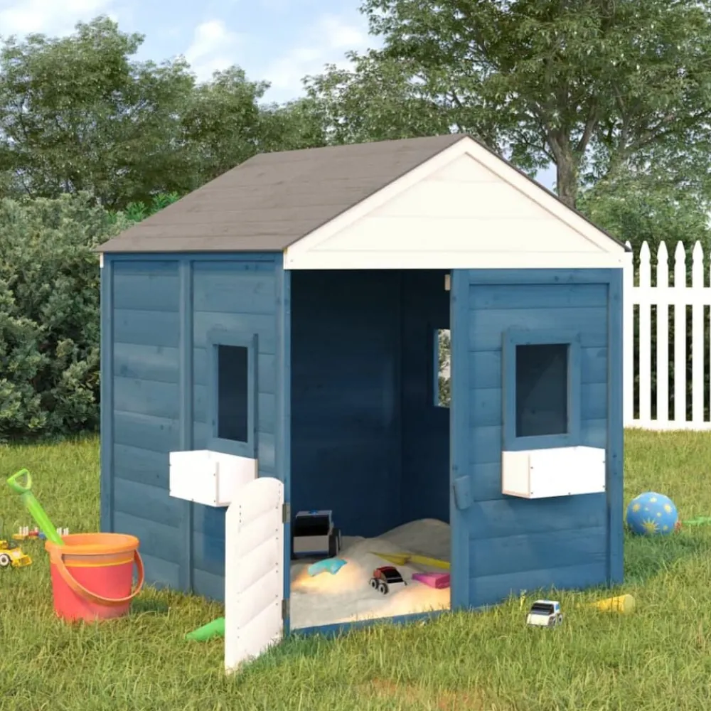 Jeux De Plein Air-vidaXL Maison de jeux et porte verrouillable/fleurs bois massif sapin Bleu