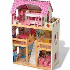 Jouets-vidaXL Maison de poupées à trois étages Bois 60 x 30 x 90 cm