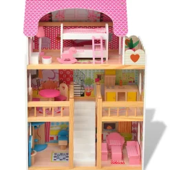 Jouets-vidaXL Maison de poupées à trois étages Bois 60 x 30 x 90 cm