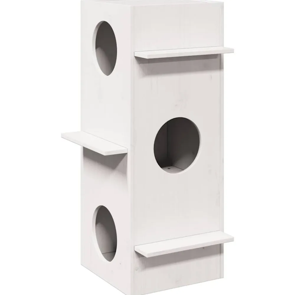 Articles Pour Animaux De Compagnie-vidaXL Maison pour chat 43x43x90 cm bois de pin massif Blanc