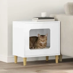 Articles Pour Animaux De Compagnie-vidaXL Maison pour chat 51 x 30 x 52 cm Blanc brillant