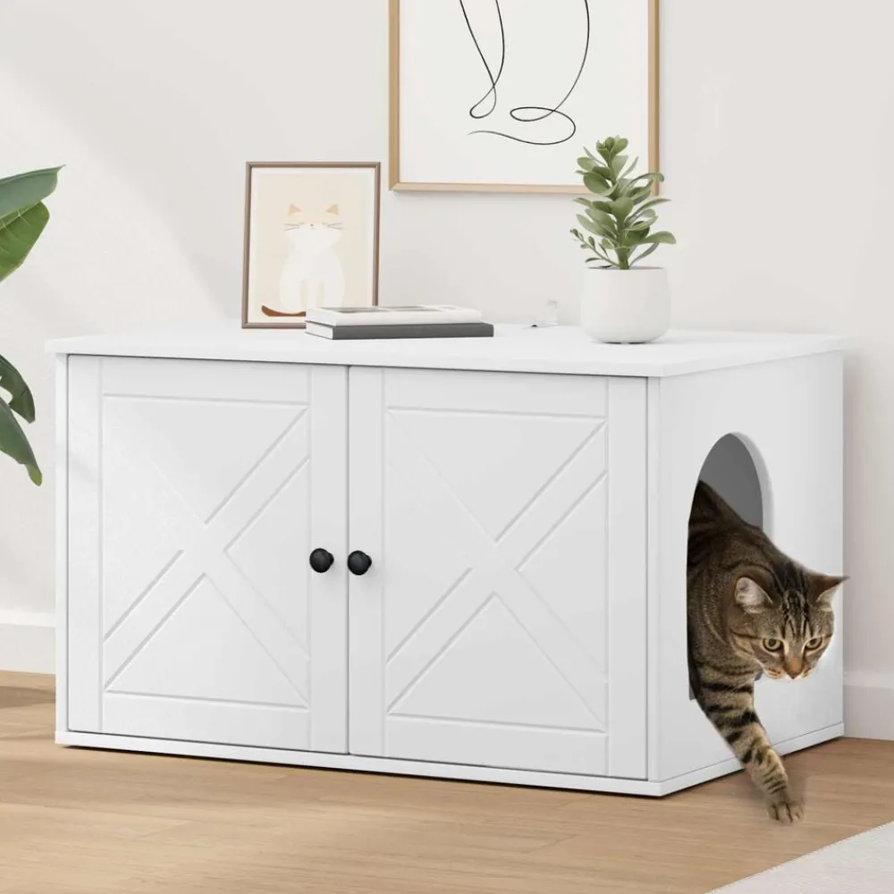 Articles Pour Animaux De Compagnie-vidaXL Maison pour chat 85 x 55 x 50,5 cm Bois d'ingénierie Blanc