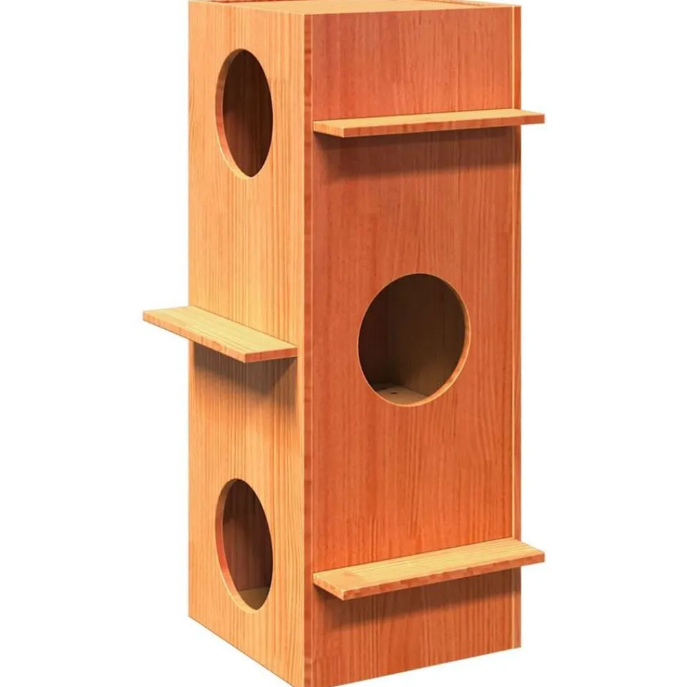 Articles Pour Animaux De Compagnie-vidaXL Maison pour chat cire marron 43x43x90 cm bois de pin massif Marron cire