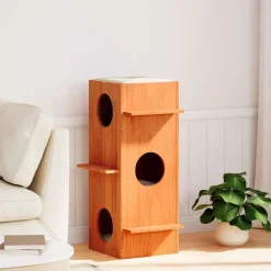 Articles Pour Animaux De Compagnie-vidaXL Maison pour chat cire marron 43x43x90 cm bois de pin massif Marron cire